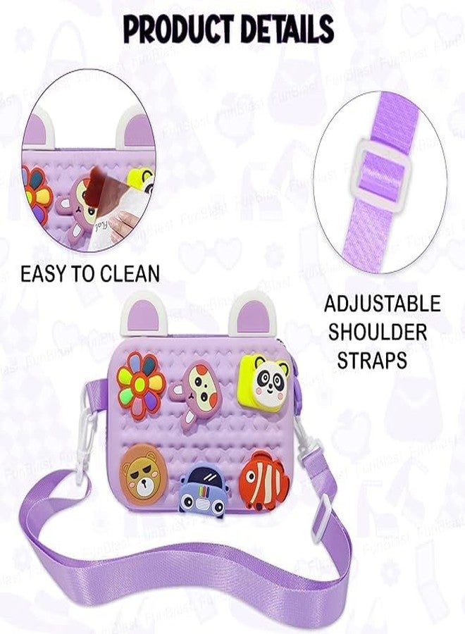 JI ACCESSORIES Cartoon Soft Silicone Bag Crossbody Shoulder Bag Purse Waterproof Anti Fall Stationery Storage Bag Handbag Sweet Birthday Gift For Children Students Girls, Multicolor (PURPLE) - Image 4